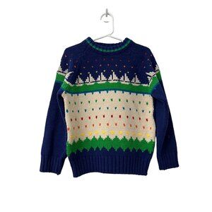 Vtg Sweet Cream Saks Fifth Avenue Boys Multicolor Sailboat Chunky Knit Sweater 6